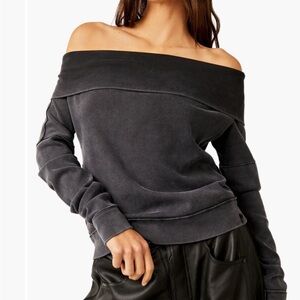 Washed black off shoulder sweatshirt material top.